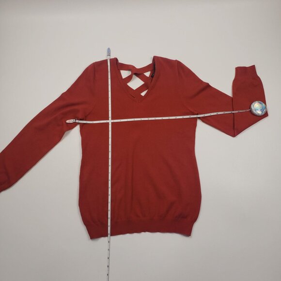 Love Ellie Womens Size Medium Criss Cross Back V-Neck Sweater Fall Rust Knit Top - Picture 4 of 11
